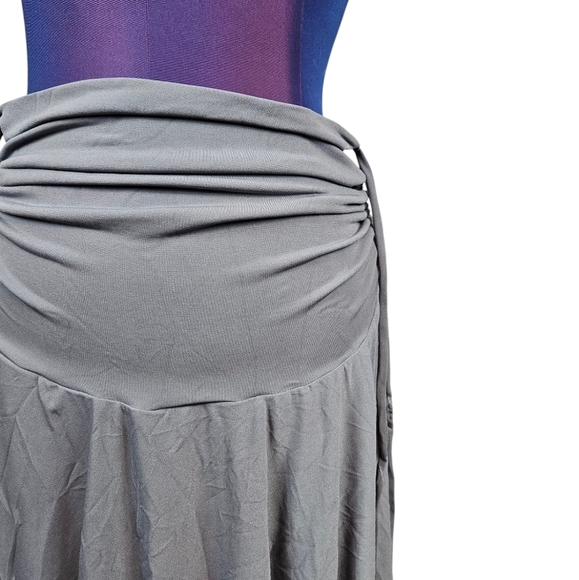Balera Gray Slinky Drawstring Ruched Asymmetric Mini Skirt One Size Women's P16 - Picture 2 of 7